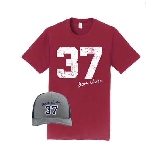 Cardinal Red 37 Signature T-Shirt + Signature Gray Front Hat